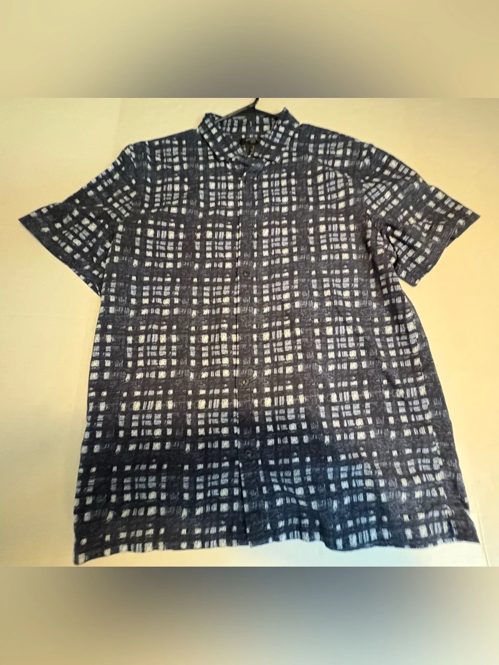 Banana Republic Navy and White Plaid Short-Sleeve Button-Down Shirt